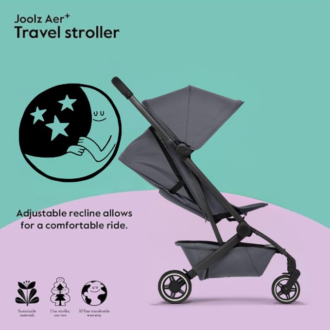 Joolz AER+ Leichter Kinderwagen, ultrakompakt und tragbar, einhändig zusammenklappbar, ergonomischer Liegesitz – Säugling und Kleinkind (bis zu 22,7 kg) – Flugzeugfreundlicher Kinderwagen –