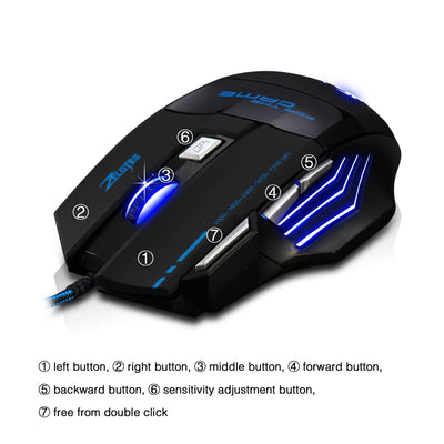 zelotes Gaming Maus,7200DPI PC Gamer Maus,USB LED Maus Verdrahtete,7 Tasten Ergonomische Maus mit Kabel,Computer Maus Mouse für PC, Mac