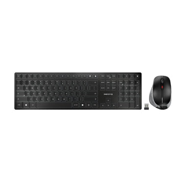 CHERRY DW 9500 SLIM, Kabelloses Tastatur- und Maus-Set, EU-Layout (QWERTY), Bluetooth oder 2,4 GHz Funk, Ergonomische Rechtshändermaus, Schwarz-Grau