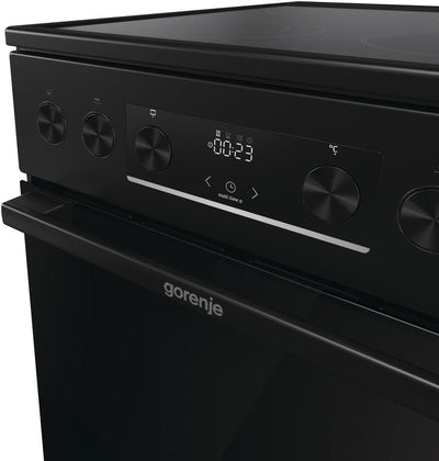 Gorenje GECS5C70BPA Elektro-Standherd mit Glaskeramik-Kochfeld /50cm/70 Liter/GentleClose/Schnellaufheizung/AirFry/ExtraSteam/Teleskopauszüge/AquaClean/schwarz