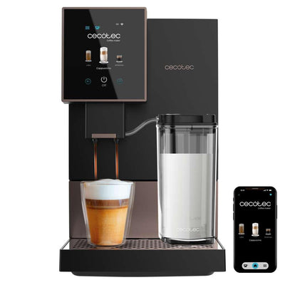 Cecotec Kompakte Superautomatische Kaffeemaschine mit Wifi Cremmaet Compactccino Connected Black Rose. 1350W, 19 Bar, TFT-Bildschirm und APP, Mahlwerk, Milchtank 400 ml und 1 Liter Wasser