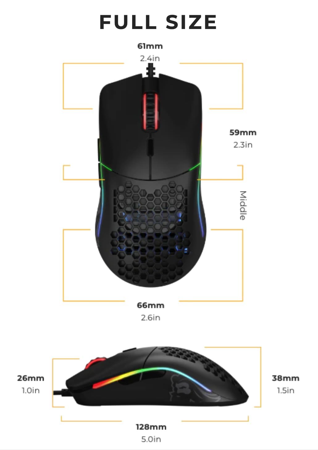 Glorious Gaming Model O Wired Gaming Mouse – superleichtes Wabendesign mit 67 g, RGB-Beleuchtung, Pixart 3360 Sensor, Omron-Schaltern, beidhändig – Mattschwarz