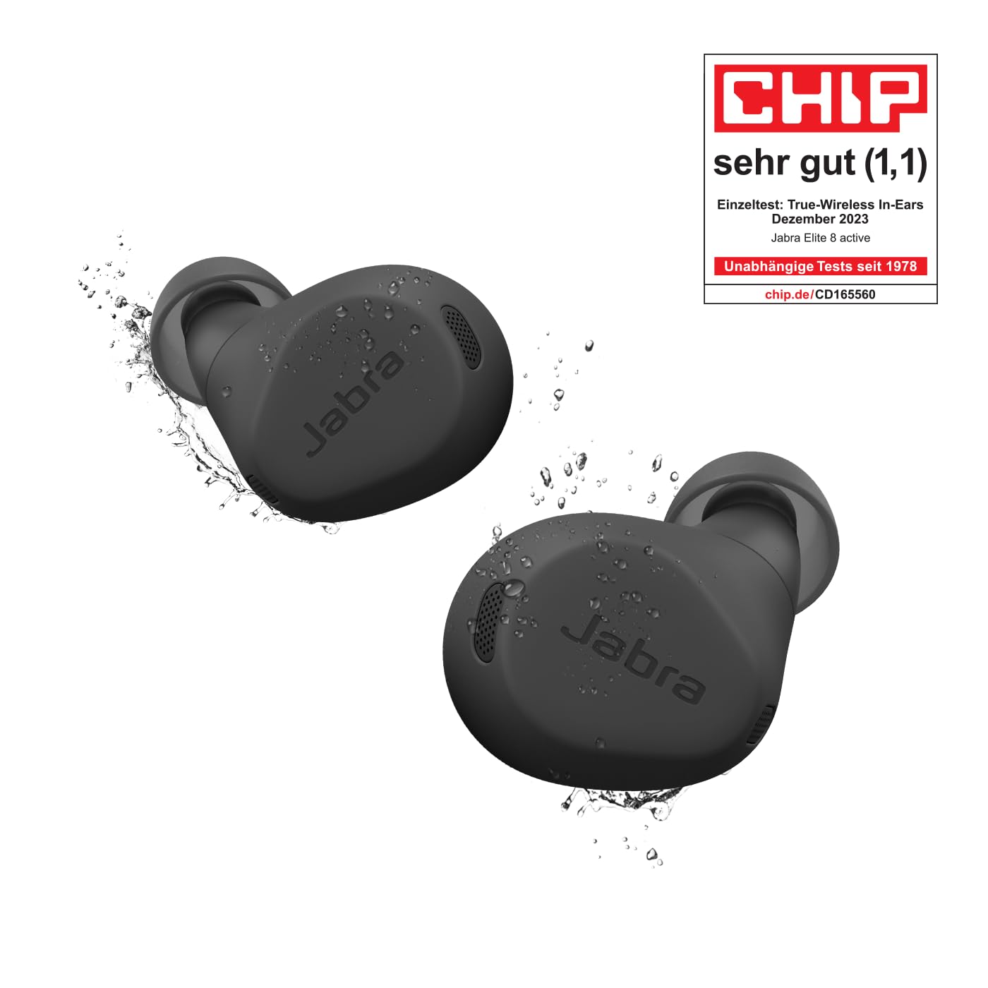 Jabra Elite 8 Active schnurlose In-Ear-Bluetooth-Kopfhörer mit adaptiver, hybrider aktiver Geräuschunterdrückung (ANC) und 6 eingebauten Mikrofonen, Wasser- und schweißresistent - Dunkelgrau