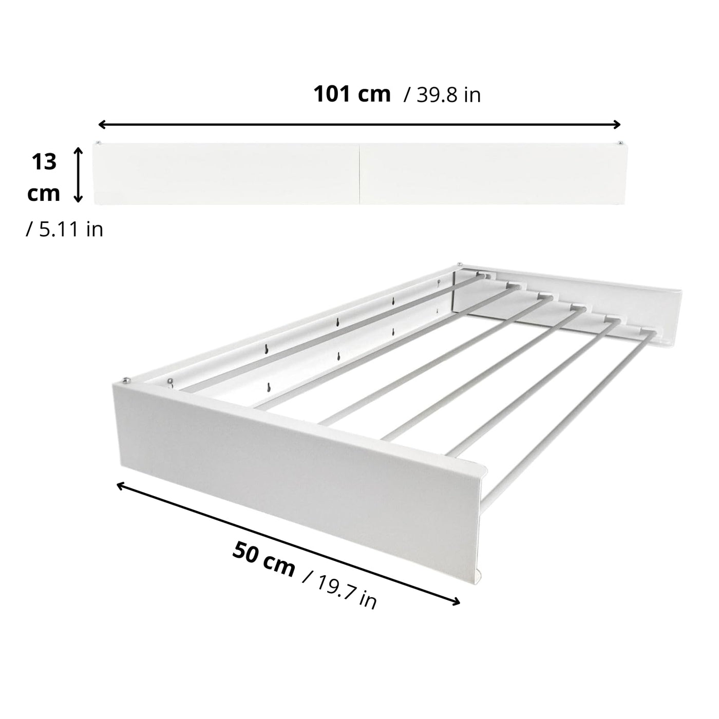 foxydry Hide Wandwäschetrockner für Wand und Balkon, Wäscheständer für Außen- und Innenbereich, klappbar, 101 x 50 x 11,5 cm (101 cm, Weiß (Limited Edition))