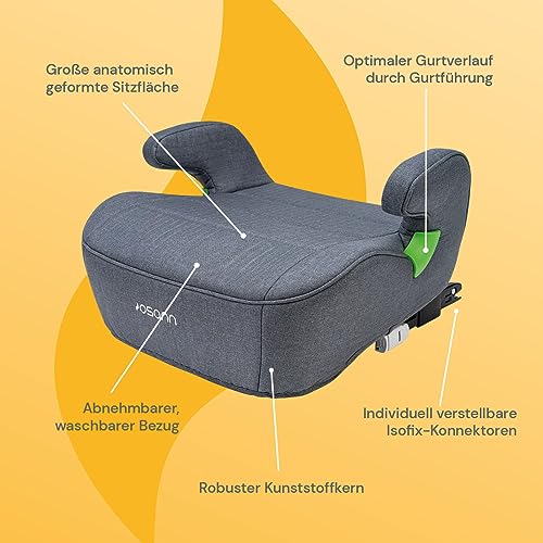 Osann Junior Isofix, Sitzerhöhung Auto Kinder, Kindersitzerhöhung mit Isofix, 126-150 cm (ca. 15-36 kg), Sitzschale i-Size - Elephant Grey