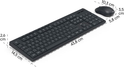 Hama Tastatur Maus Set kabellos (Funktastatur mit Maus, mit Batterie, ergonomisches Tippgefühl, leise Tasten, USB Empfänger, Maus mit dpi Schalter, Multimedia Tasten, deutsches QWERTZ-Layout) schwarz