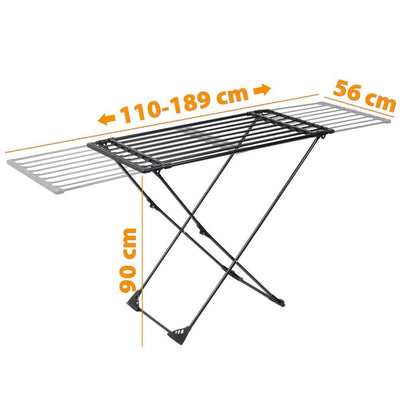 Vilde Wäscheständer Standtrockner | Wäschetrockner Drying Rack | Metall Ausziehbar Schwarz XXL 110-189 cm