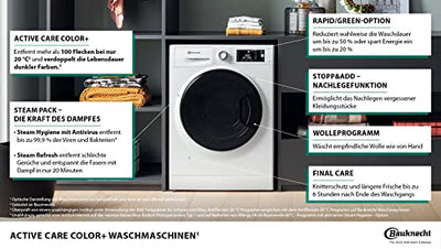 Bauknecht WM Elite 9AA Waschmaschine/ 9 kg/ 1400 U/min/Energieeffizienzklasse A/ActiveCareColor+/ A-20%/ SteamHygiene-Antivirus/SteamRefresh/Stop&Add-Nachlegefunktion/Volle Ladung 45Min.