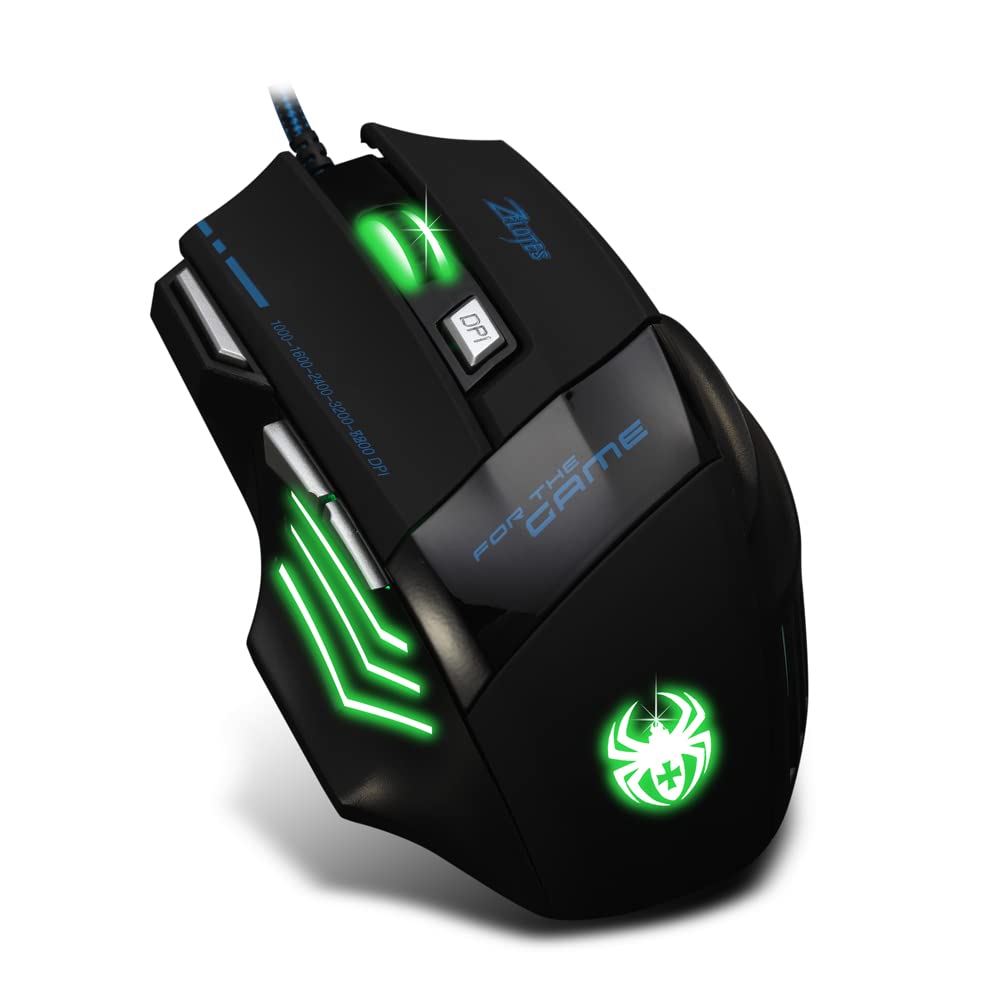 zelotes Gaming Maus,7200DPI PC Gamer Maus,USB LED Maus Verdrahtete,7 Tasten Ergonomische Maus mit Kabel,Computer Maus Mouse für PC, Mac