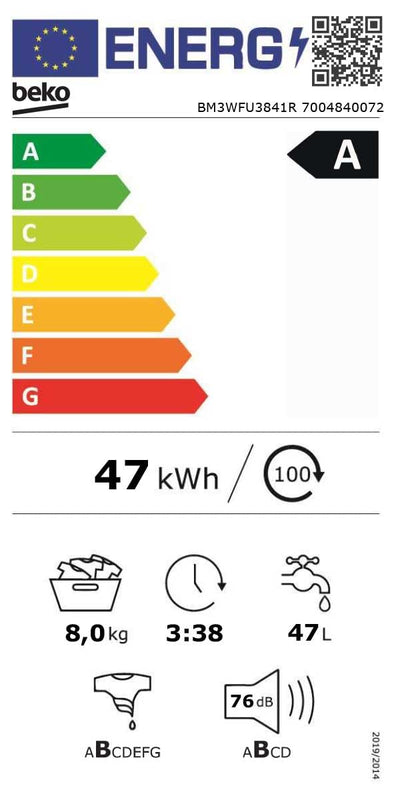 Beko BM3WFU3841R Waschvollautomat, Waschmaschine, 8 kg, EnergySpin, Schleuderwahl 1400 U/min, SteamCure Dampffunktion, allergikergeeignet, AquaWave Schontrommel, Weiß