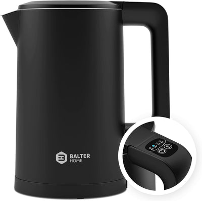 Balter Edelstahl Wasserkocher mit Temperatureinstellung, 40°C-100°C, Doppelwand, BPA frei, 1,7L, Schwarz, WK-04-Touch