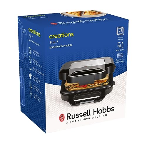 Russell Hobbs Multifunktionsgerät 3-in-1 [Sandwichmaker, Waffeleisen, Kontaktgrill] Creations (spülmaschinengeeignete, antihaftbeschichtete & extra tiefe Platten, BPA frei) 26810-56