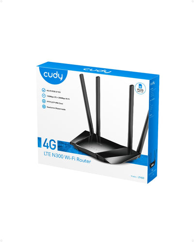 Cudy 4G LTE Router SIM Karte, N300 WLAN Router, 300 Mbit/s WLAN, SIM-Kartensteckplatz für jeden Betreiber FDD und TDD, DDNS, PPTP/L2TP VPN, LT400