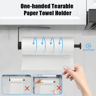 HiFan Küchenrollenhalter Ohne Bohren, Einhand Tearable Paper Towel Holder für Küche/Badezimmer, Küchenrollenhalter Wand/Unter Schrank, Selbstklebend und Bohrbarer Küchenrollenhalter (Schwarz)