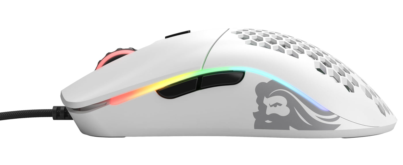 Glorious Gaming Model O Wired Gaming Mouse – superleichtes Wabendesign mit 67 g, RGB-Beleuchtung, Pixart 3360 Sensor, Omron-Schaltern, beidhändig – Mattweiß