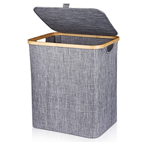 Aokyom Wäschekorb mit Deckel,60L Faltbar Wäschebox Wäschesammler Pop-Up Wäscheboxen Wäschetruhe Wäschetonne Wäschekiste Wäschekörbe Aufbewahrungskorb für Badzimmer Kleidung Spielzeug Organisation