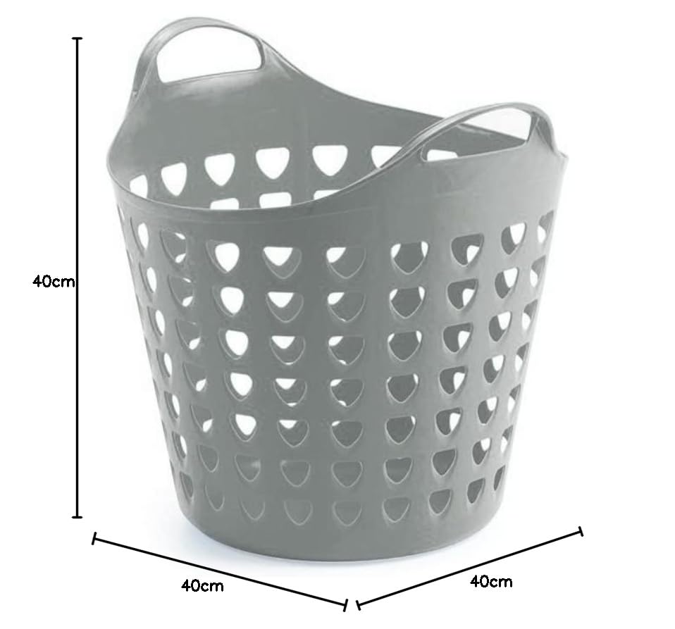 2er Flexibler Aufbewahrungskorb für Spielzeug, Wäsche, u.v.m. in verschiedene Farbe mit Belüftungslöchern. 35 Liter Volumen, mit zwei großen Henkeln. Topp (Grau)