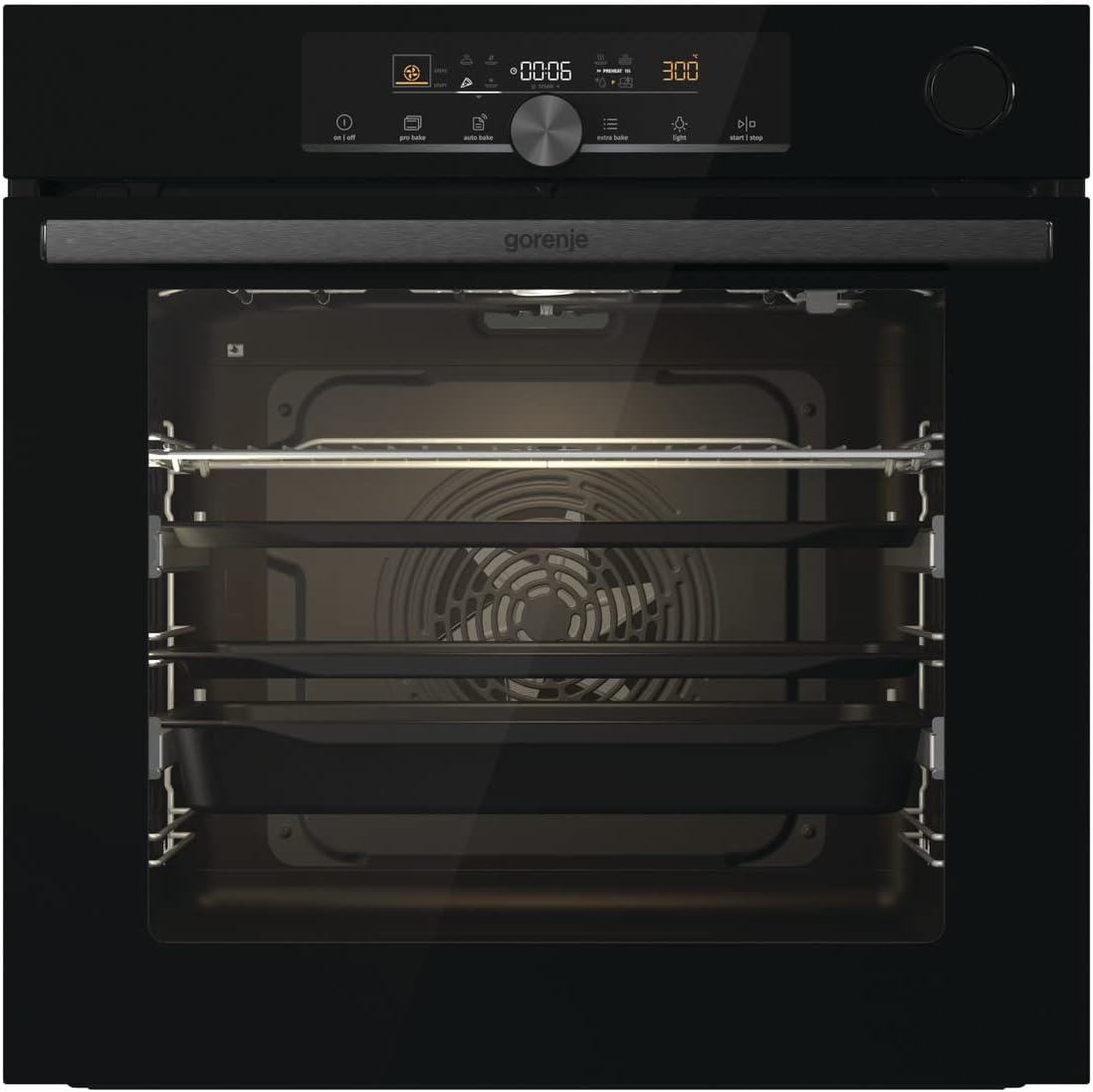 Gorenje 738009 OptiBake Advanced BSA 6747 A04BG Einbau-Backofen / 77L / Heißluft/AutoBake/Touch Bedienung/Bratenthermometer/GentleClose & Open/SteamAssist/StepBake/PizzaMode 300°C/schwarz