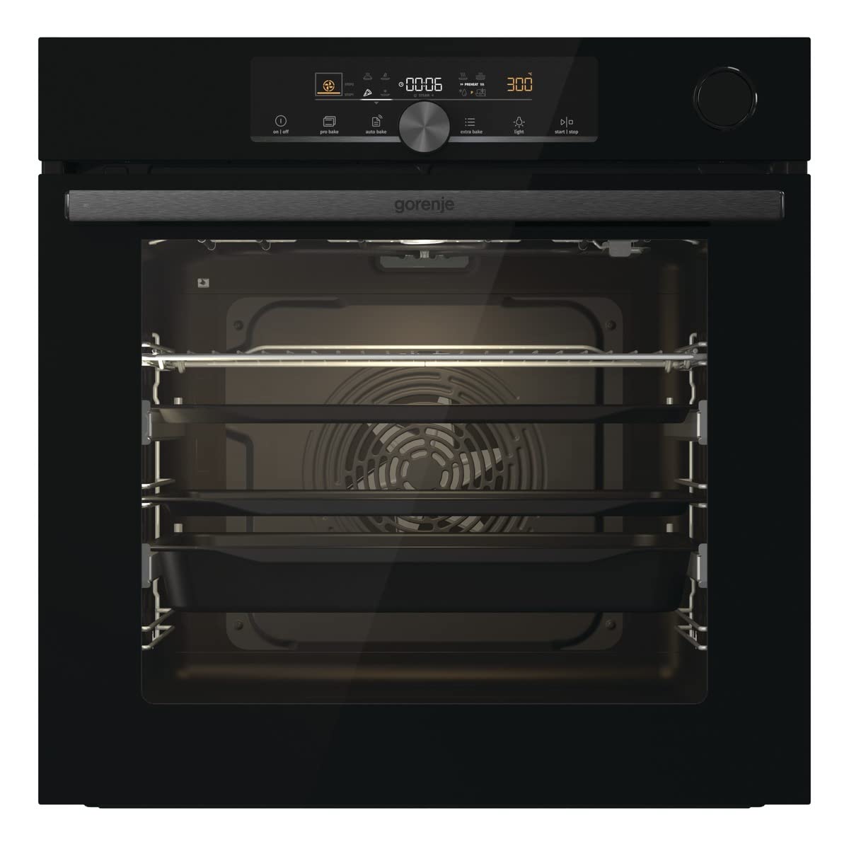 Gorenje 738009 OptiBake Advanced BSA 6747 A04BG Einbau-Backofen / 77L / Heißluft/AutoBake/Touch Bedienung/Bratenthermometer/GentleClose & Open/SteamAssist/StepBake/PizzaMode 300°C/schwarz