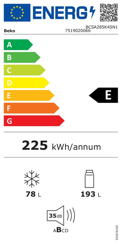 Beko BCSA285K4SN b100 integrierbare Kühl-/Gefrierkombination, 271 l Gesamtrauminhalt, Einbau-Kombination, MinFrost, Schlepptürtechnik, 35 dB, Weiß