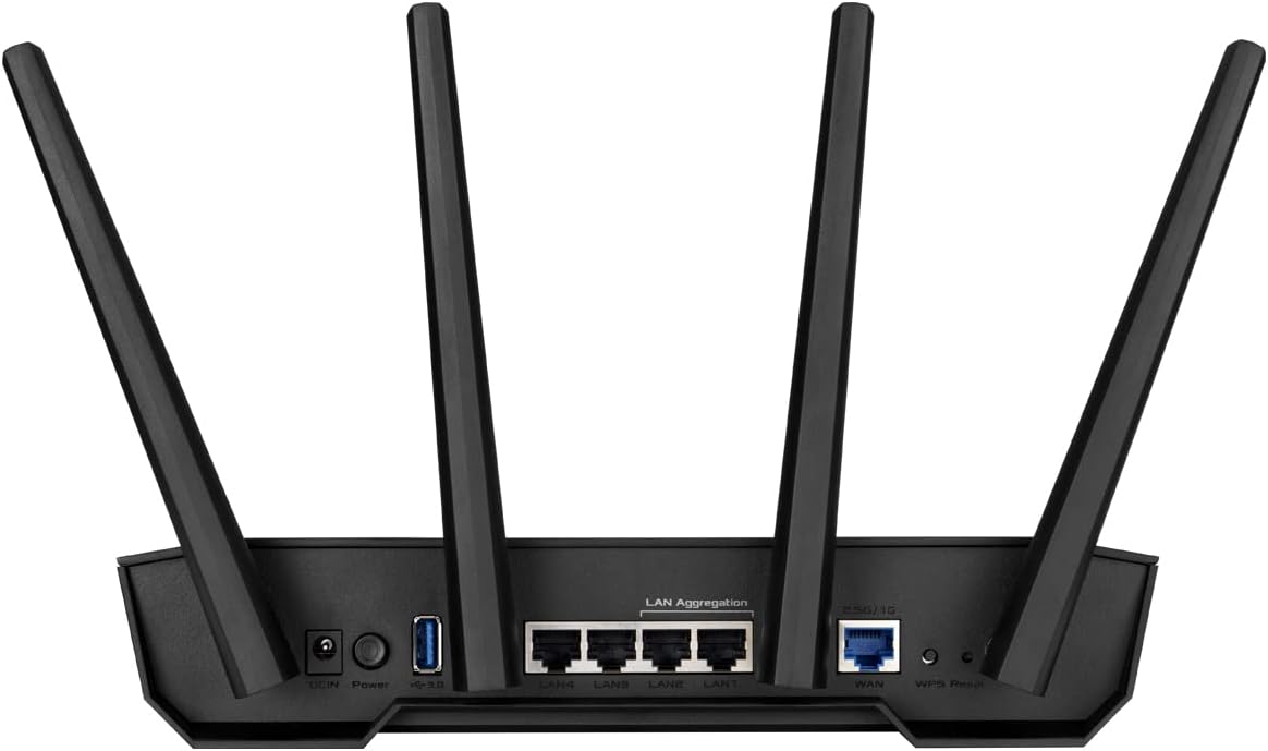 ASUS TUF Gaming AX3000 V2 Dual Band WLAN kombinierbarer Router (Tethering als 4G und 5G Router-Ersatz, WiFi 6, bis zu 3000 Mbit/s, Mobile Game Mode, 2,5Gbit/s Port, AiMesh, AiProtection Pro)