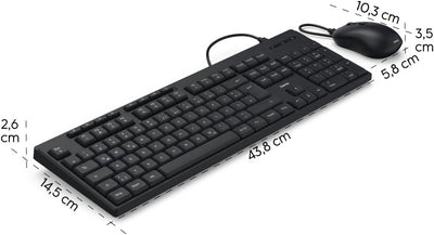 Hama Tastatur Maus Set CKM-200 (USB Tastatur, USB Maus, ergonomisches Tippgefühl, leise Tasten, Kabel abnehmbar, deutsches QWERTZ-Layout, Maus mit dpi Schalter, Multimedia Tasten) schwarz