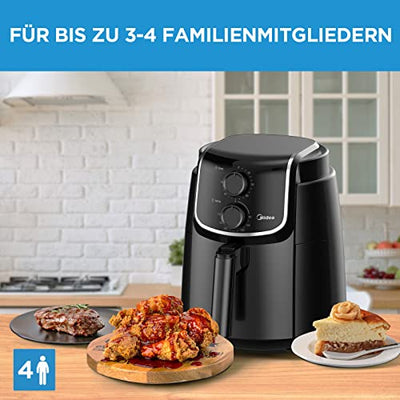 Midea MF-TN40D2 Airfryer XL, Heißluftfritteuse 4L,Dual Cyclone Technology, 90% Weniger Fett Heissluftfriteuse 1500W, 60min Timer, 200℃ Temperaturkontrolle, Automatischer Ausschaltfunktion,Schwarz