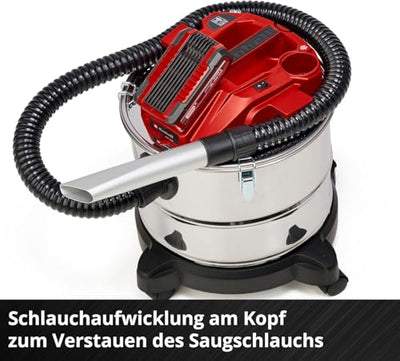 Einhell Akku-Aschesauger TE-AV 18/15 Li C-Solo Power X-Change (Li-Ion, 18V, 100 mbar Saugleistung, 15 l Auffangbehälter, Filterreinigungssystem, Lieferung ohne Akku & Ladegerät), Schwarz/Rot