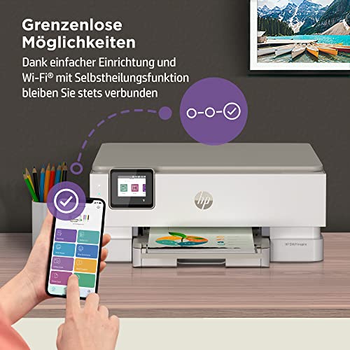 Imprimante multifonction HP Envy Inspire 7220e, imprimante à jet d'encre, 20€ de cashback, 3 mois d'impression gratuite avec HP Instant Ink inclus, HP+, impression, numérisation, copie, impression photo, DIN A4, WLAN, Airprint