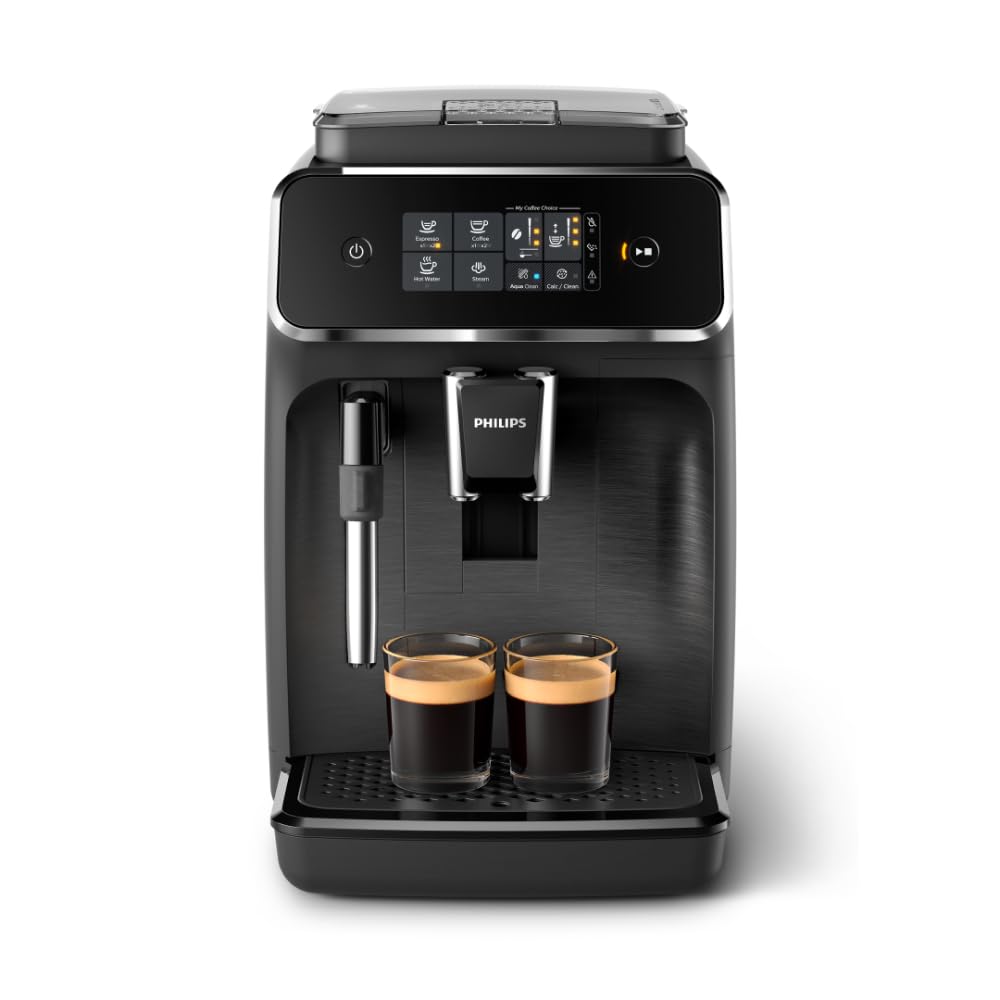 PHILIPS Serie 2200 Kaffeevollautomat – Klassischer Milchaufschäumer, Intuitives Touchdisplay, mattes Schwarz (EP2220/10)