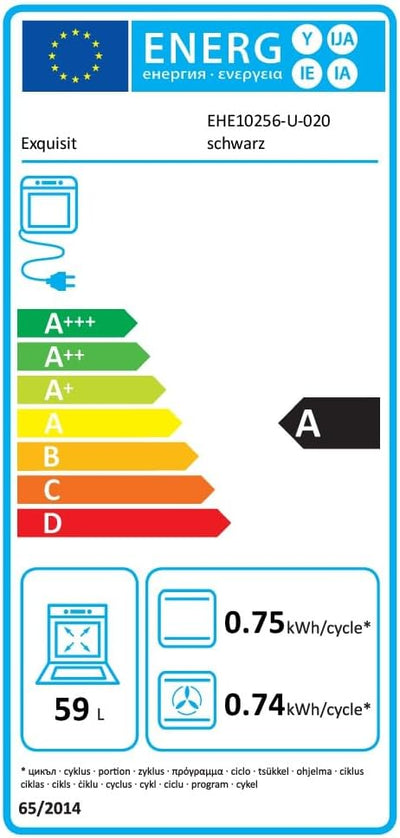Exquisit Einbauherd-Set Backofen EHE10256-U-020 Set schwarz | Energieeffizienzklasse A | 59 l Garraum | Grill | Umluft | Glaskeramikkochfeld | rahmenlos | Einbaubackofen 60 cm