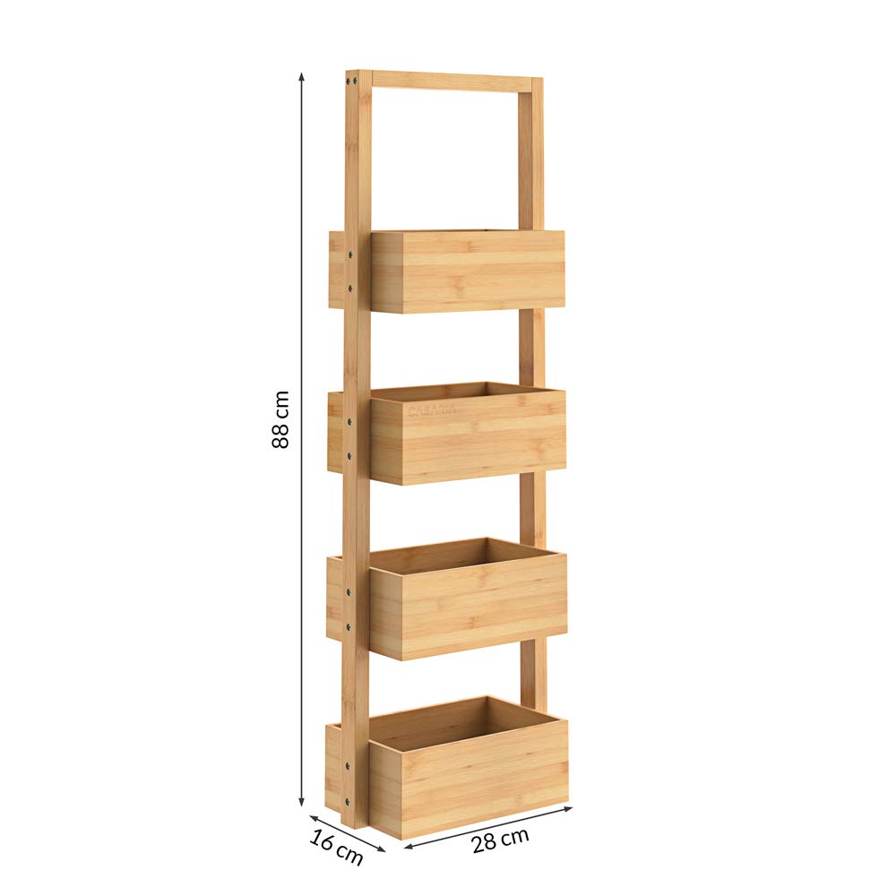 Casaria® Badregal Standregal Bambus 4 Ablagen 88x16x28 cm Holz Küchenregal Korbregal Bad Badezimmer Küche Regal Schmal