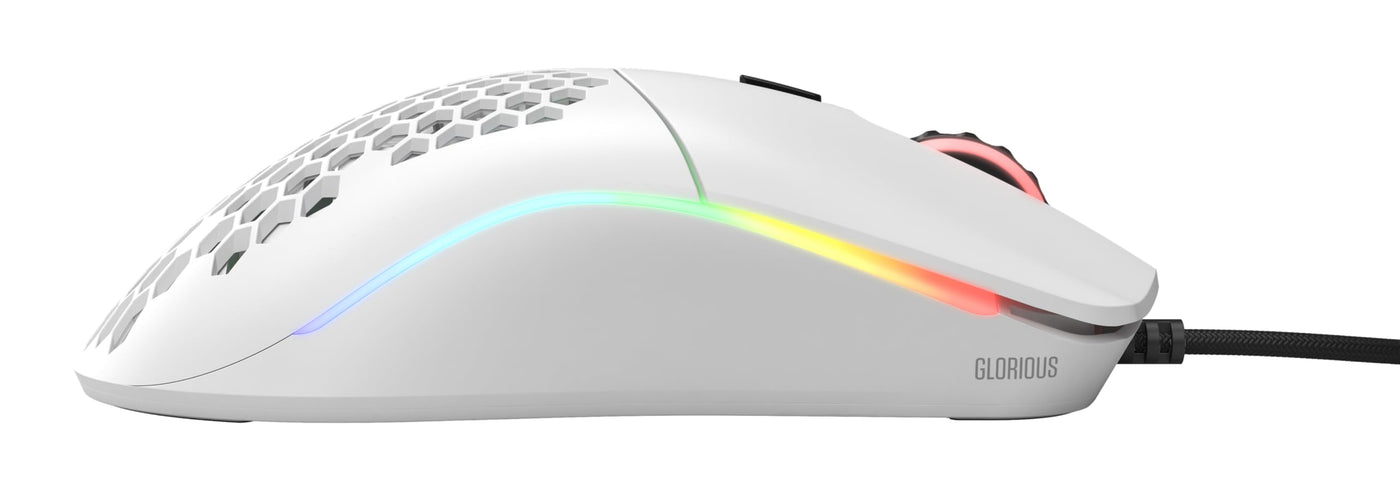 Glorious Gaming Model O Wired Gaming Mouse – superleichtes Wabendesign mit 67 g, RGB-Beleuchtung, Pixart 3360 Sensor, Omron-Schaltern, beidhändig – Mattweiß