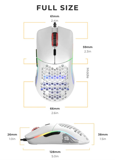 Glorious Gaming Model O Wired Gaming Mouse – superleichtes Wabendesign mit 67 g, RGB-Beleuchtung, Pixart 3360 Sensor, Omron-Schaltern, beidhändig – Mattweiß