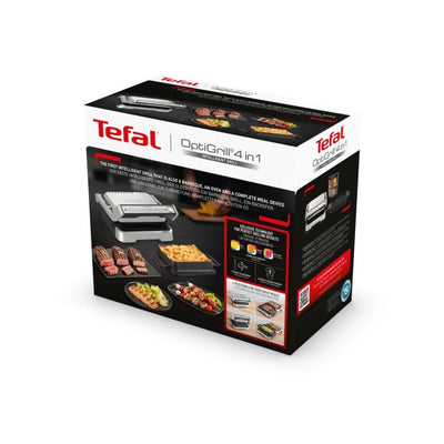 Tefal OptiGrill 4in1 Kontaktgrill mit Backschale, Aufklappbar, Tischgrill, 9 Programme, Garstufenanzeige, Elektrogrill, Backofen, GC776D10, Edelstahl/Schwarz