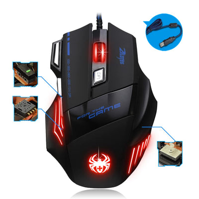 zelotes Gaming Maus,7200DPI PC Gamer Maus,USB LED Maus Verdrahtete,7 Tasten Ergonomische Maus mit Kabel,Computer Maus Mouse für PC, Mac