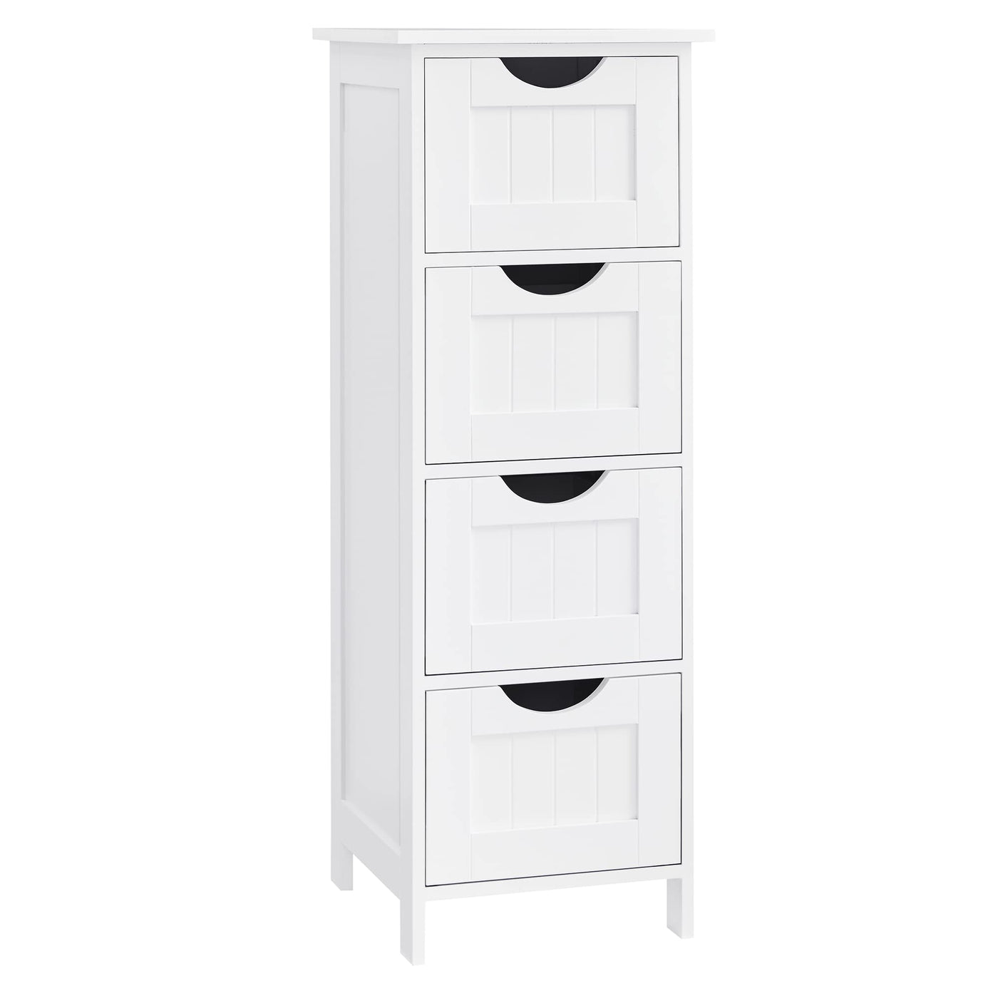 VASAGLE Badezimmerschrank, Badschrank, Beistellschrank mit 4 Schubladen, 30 x 30 x 82 cm, für Badezimmer, Wohnzimmer, Esszimmer, Küche, modern, weiß LHC40W