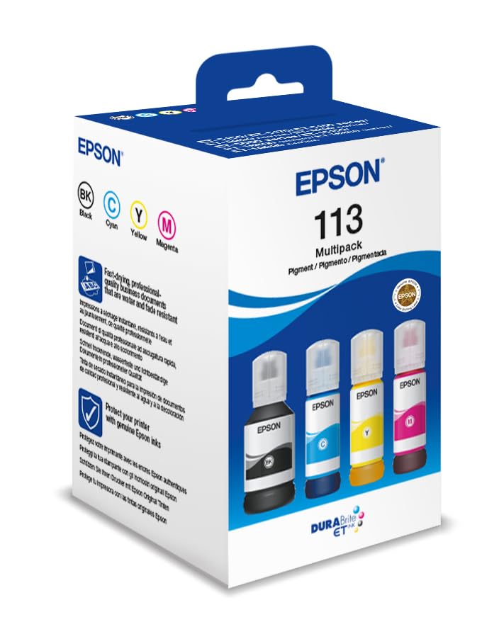 Epson EcoTank 113 Original Tinte in Flaschen, Multipack mit vier Farben, Pigmenttinte