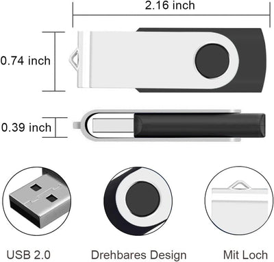 ABLAZE USB Stick 16GB 20 Stück, High Speed USB 2.0 Speicherstick Swivel Datenspeicher Metall Memory Sticks Flash Drive