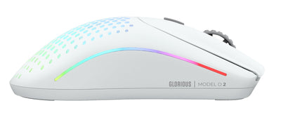 Glorious Gaming Model O 2 Wireless Gaming Mouse – 2,4 GHz & Bluetooth hybrid, superleichte 68 g, lange Akkulaufzeit, 26 k BAMF 2.0 Sensor, RGB-Beleuchtung, beidhändig, 6 Tasten, PTFE-Füße – Weiß