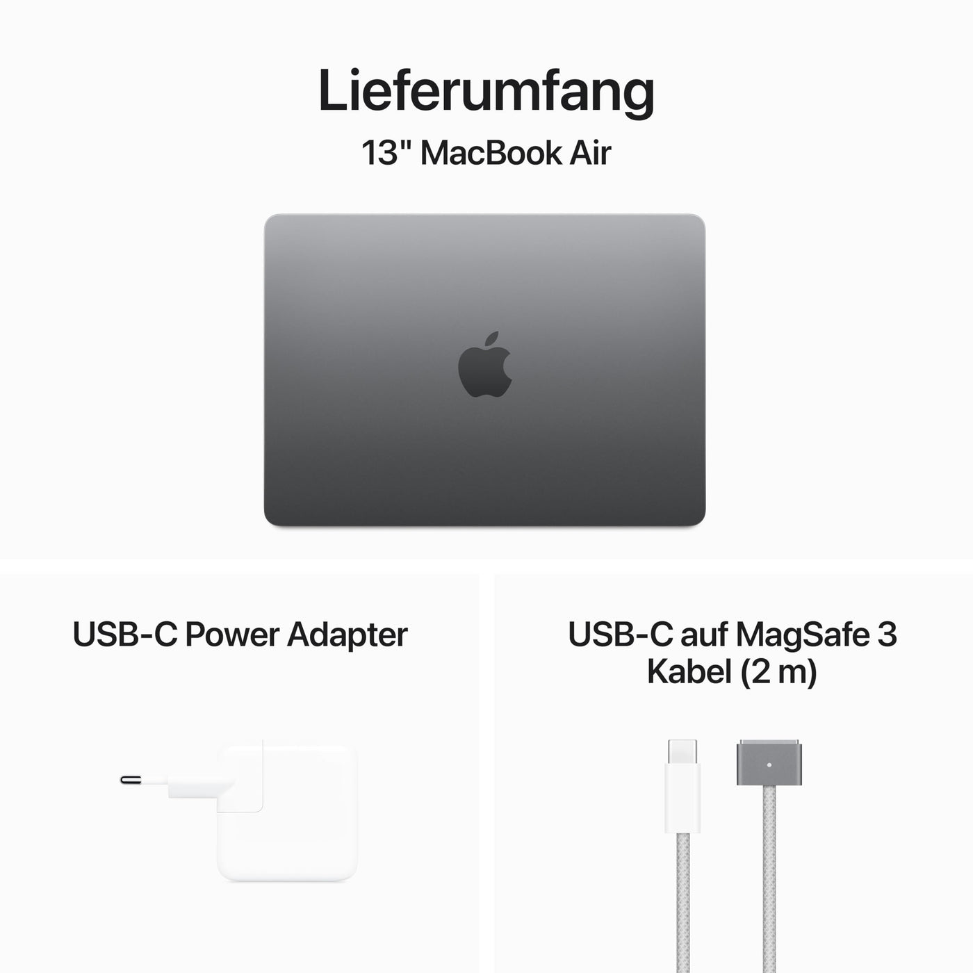 Apple 13" MacBook Air Laptop mit M3 Chip: 13,6" Liquid Retina Display, 16 GB gemeinsamer Arbeitsspeicher, 256 GB SSD Speicher, beleuchtete Tastatur, 1080p FaceTime HD Kamera, Space Grau