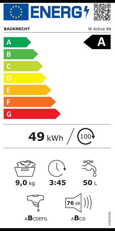 Bauknecht W Active 9A Waschmaschine Frontlader / 9kg / EEK A/Active Care - kraftvolle Fleckentfernung/Dampf Programme/Steam Hygiene Option/Wolle-Programm/Stopp&Add Funktion, Weiß