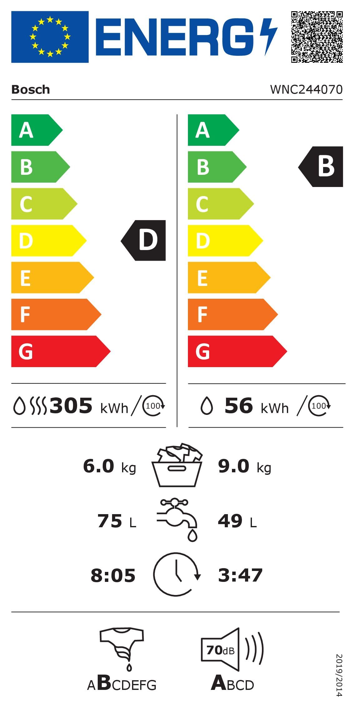 BOSCH WNC244070 Waschtrockner Serie 8, Frontlader mit 9-6kg Fassungsvermögen, 1400 UpM, Home Connect, EcoSilence Drive, Iron Assist, SpeedPerfect, AutoDry, Weiß, 60cm