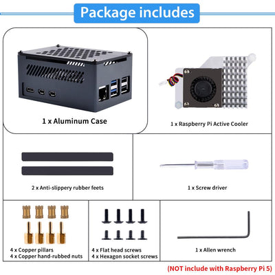 GeeekPi Raspberry Pi 5 Aluminiumgehäuse mit Official Active Cooler, Support PCIe M.2 NVMe SSD Shield Top X1001 / X1000 / N04 / N05