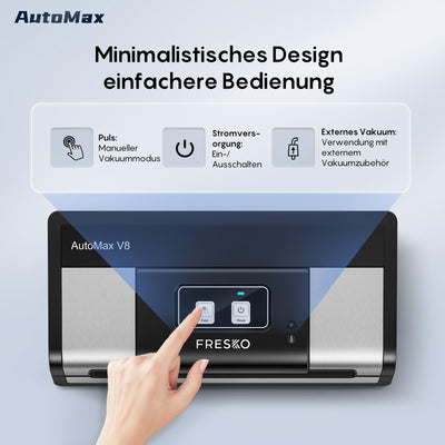 FRESKO Automatische Vakuumiergerät, Absaugleistung 18 L/Min, Einhand-Bedienung Vakuumierer, Trocken/Feucht Erkennung，2 Vakuumrollen, mit Cutter und Beutelaufbewahrung