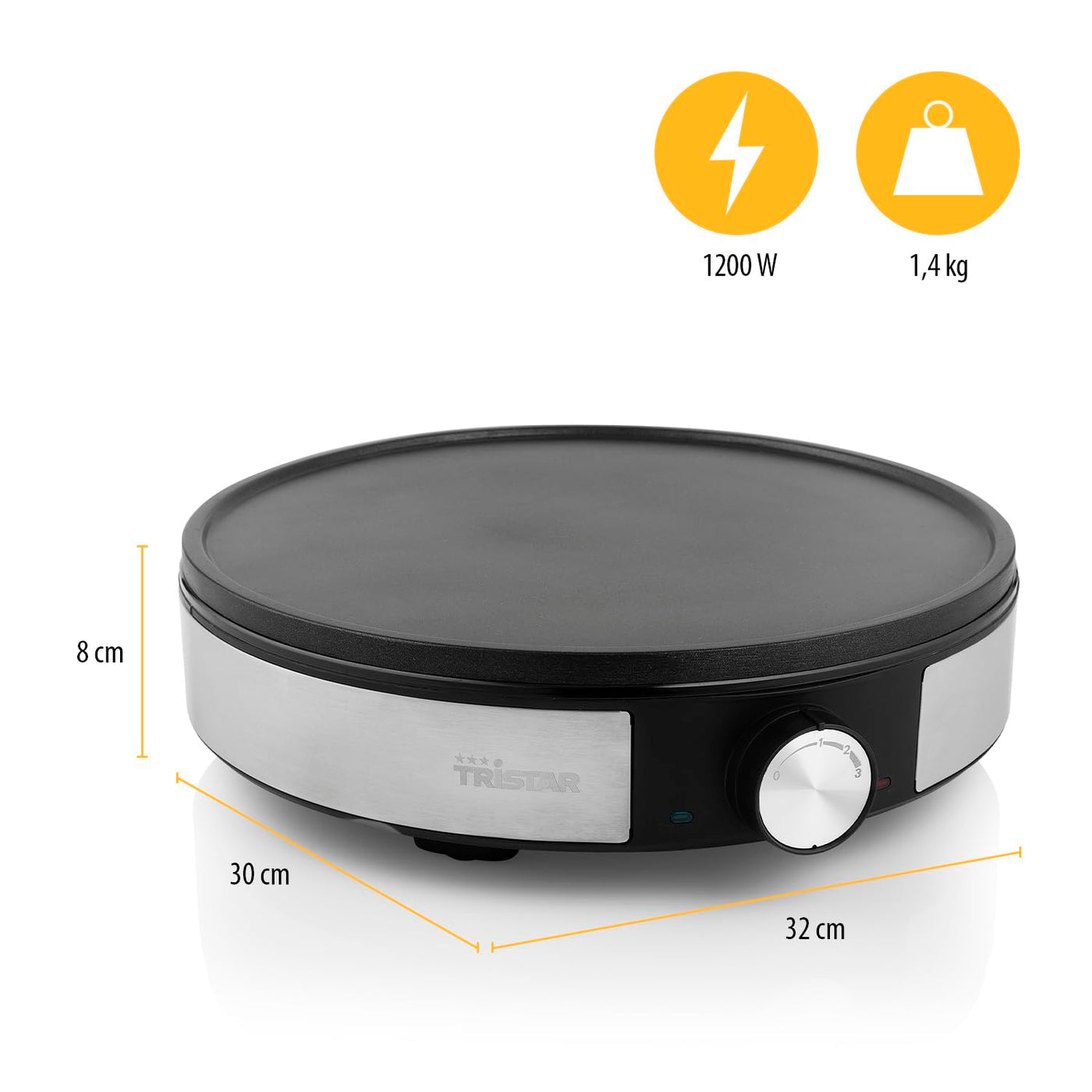 Tristar BP-2638 Crêpe-Maker - Durchmesser 30 cm - Inklusive Zubehör - Thermostat - Edelstahl - schwarz