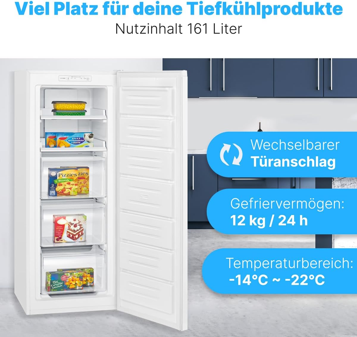 Bomann® Gefrierschrank Nofrost freistehender Tiefkühlschrank 161 L | Total No Frost - nie wieder abtauen - Schnellgefrierfunktion u. MultiAirflow-System | Türanschlag wechselbar | GS 7343 weiß