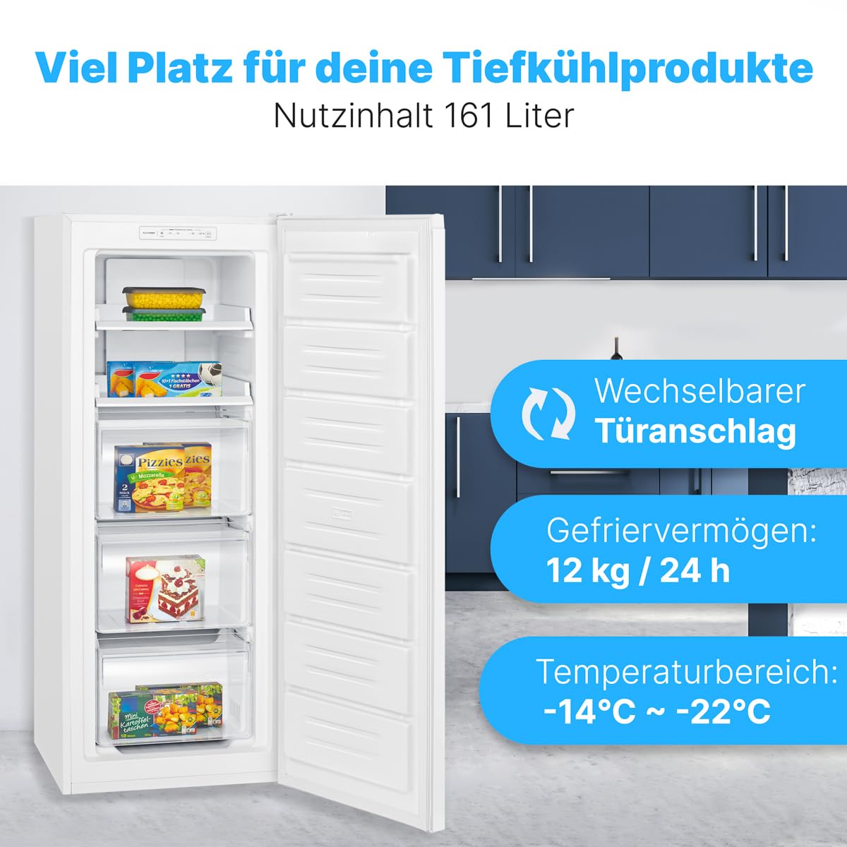 Bomann® Gefrierschrank Nofrost freistehender Tiefkühlschrank 161 L | Total No Frost - nie wieder abtauen - Schnellgefrierfunktion u. MultiAirflow-System | Türanschlag wechselbar | GS 7343 weiß