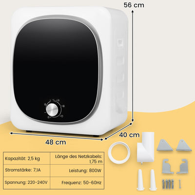 COSTWAY Mini Wäschetrockner 5KG, 5 Programme, bis zu 69℃, Ablufttrockner mit Überhitzungsschutz und Mehrfachfiltration, Trockner für Wohnmobile, Wohnheime und Zuhause, 800W