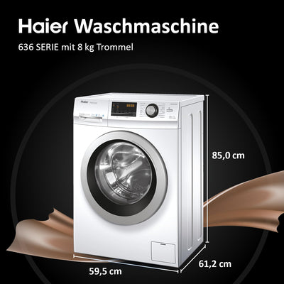 Haier SERIE 636 HW80-BP14636N I Frontlader Waschmaschine 8kg I Washing Machine mit A-Effizienz, 1.400 U/Min. & sparsamem Inverter-Motor I Inkl. Vollwasserschutz, Dampffunktion & Mengenautomatik